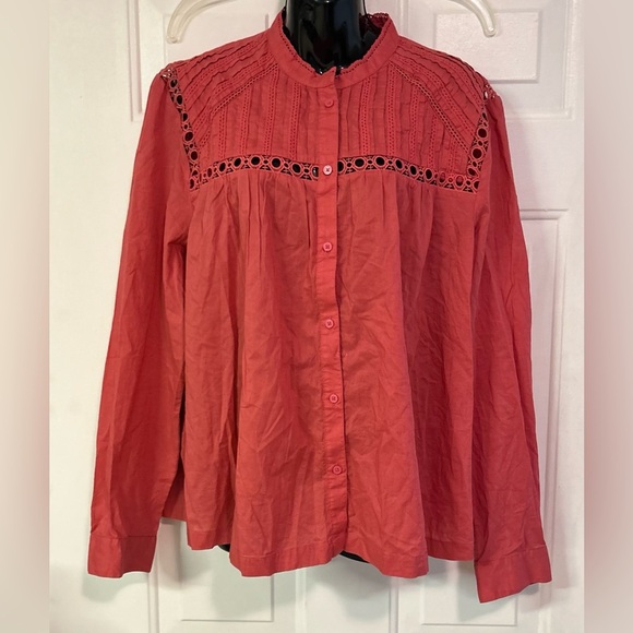 Gap Pintuck Mockneck Lace-Trim Blouse Long Sleeve size XXL NWT - Picture 7 of 11